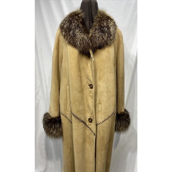 Shearling Beige 7/8 Coat Cross Fox Collar And Cuffs (87016)